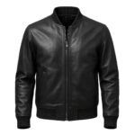 Men's Black Leather Bomber Jacket